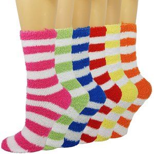 Women Fuzzy Crew Socks Plush Sleeping Slipper 6Pk